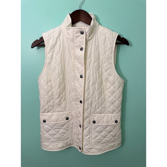 Talbots Quilted White Sleeveless Vest With Snap Buttons & Pockets  24" Length - Picture 1 of 9